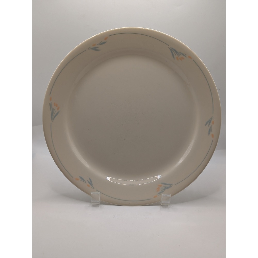 Corelle Morning Blue Dinner Plate 10.25"‎ Vitrelle Glass Floral White Blue Peach